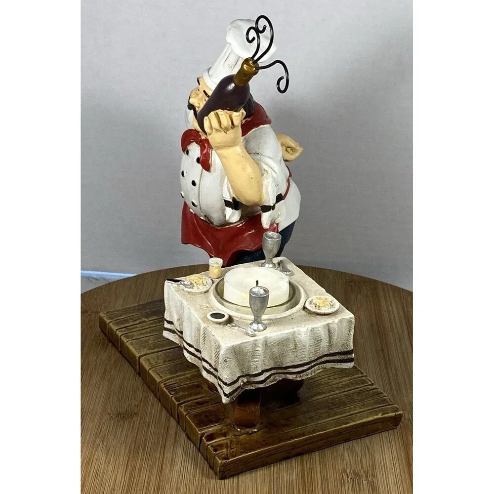 Vtg Italian Fat Chef Baker Holding Wine  Figurine with candle holder Decor